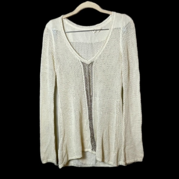 Anthropologie Sweater Womens XS Moth Open Knit Metallic Shimmer Lightweight - Picture 2 of 8